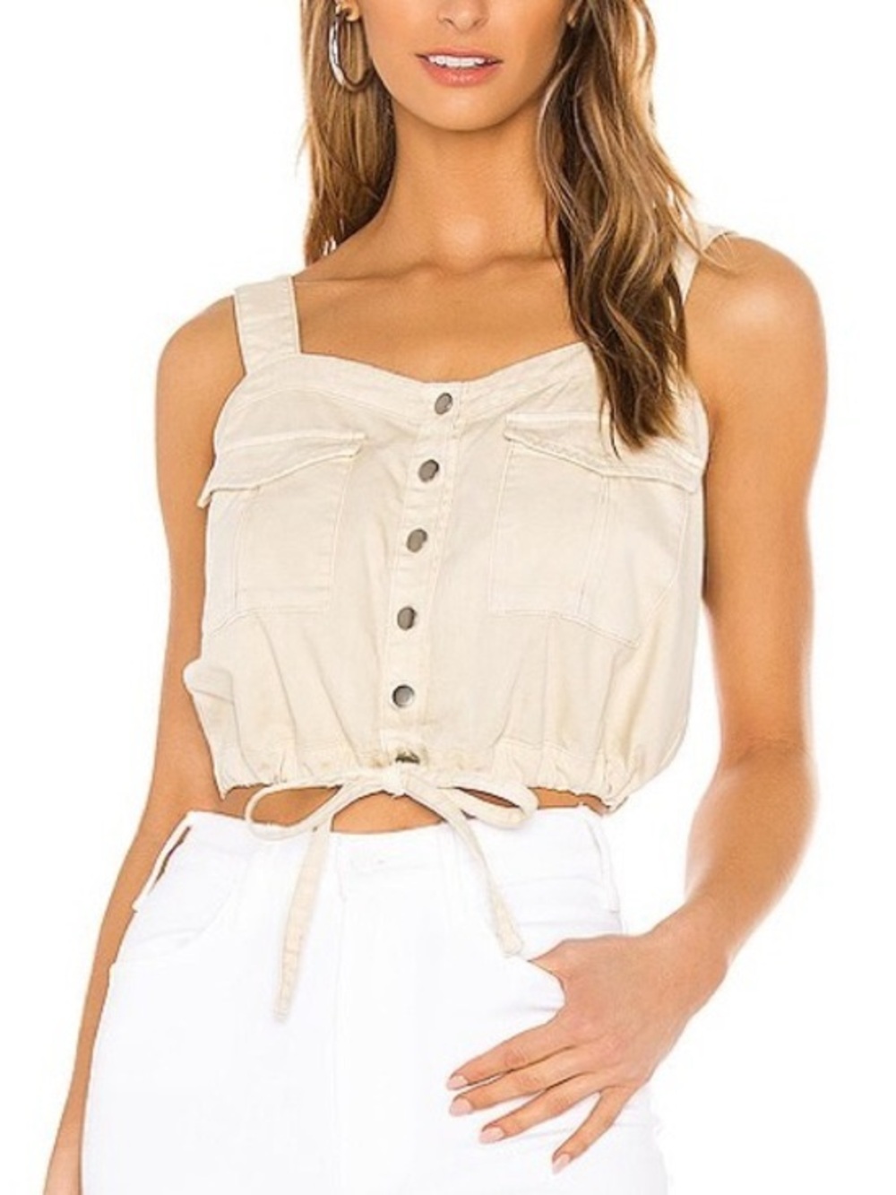 We The Free Palm Desert Cropped Button-Down Top Cream Off-White Women’s Size S